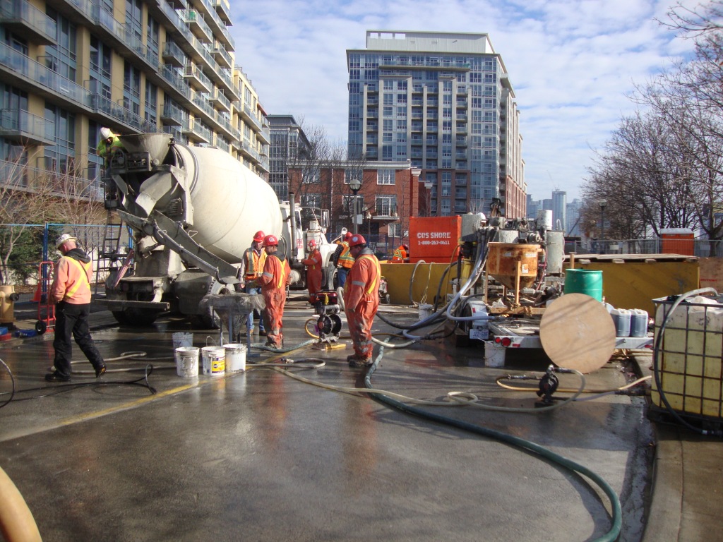 Crew at the launch shaft site on a downtown Toronto street