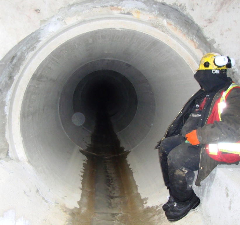 Interior of a new culvert liner pipe before annular grouting