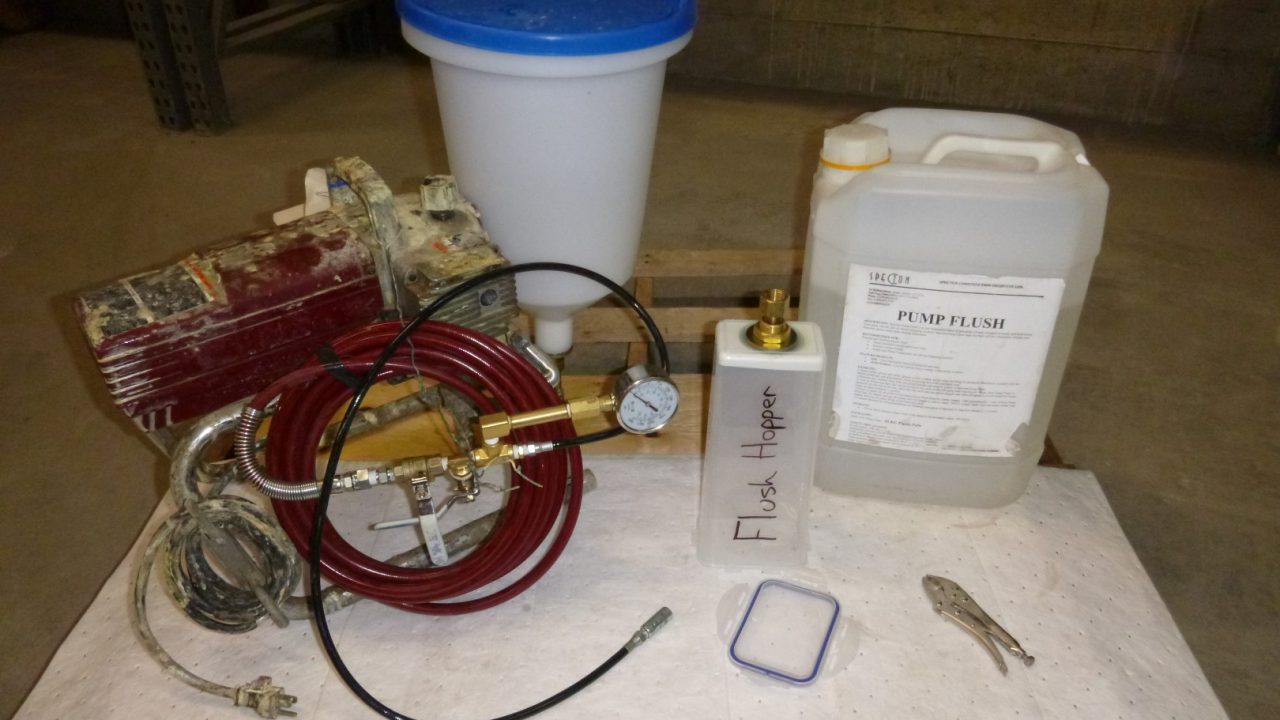 Injection grouting pump, hoses, hopper and pump flush supplied for on-site technical support